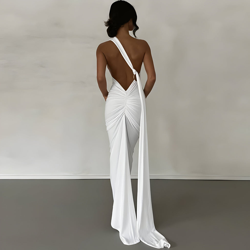 Laria | Elegante lange jurk voor dames – Rugloze maxi-jurk van polyester