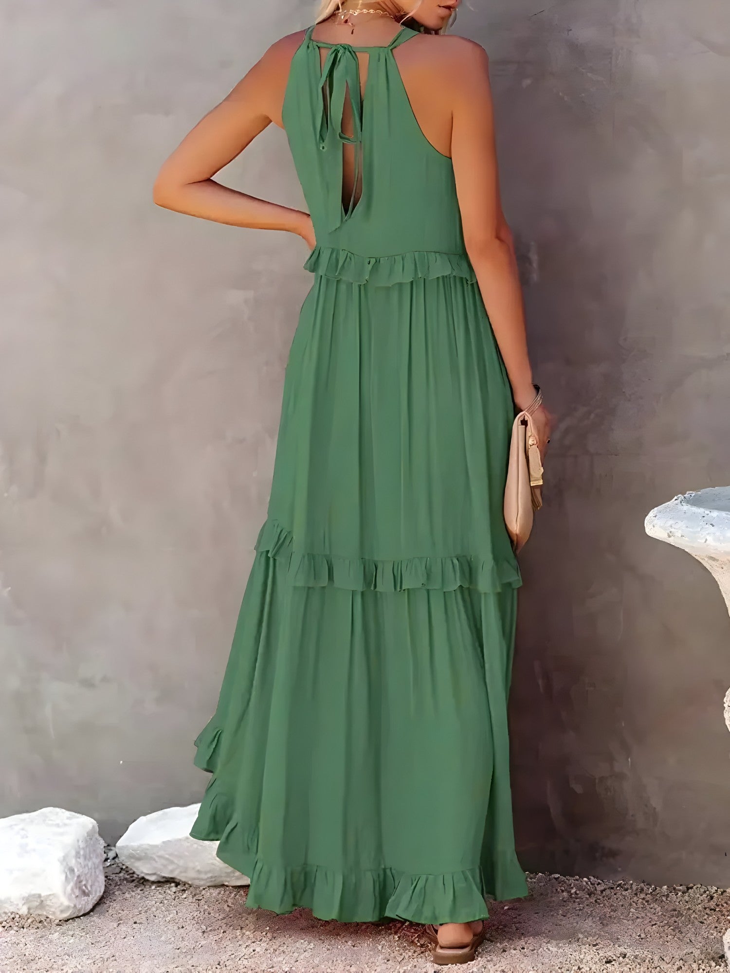 Sasha | Lange jurk met ruches voor dames – Elegante mouwloze maxi-zomerjurk