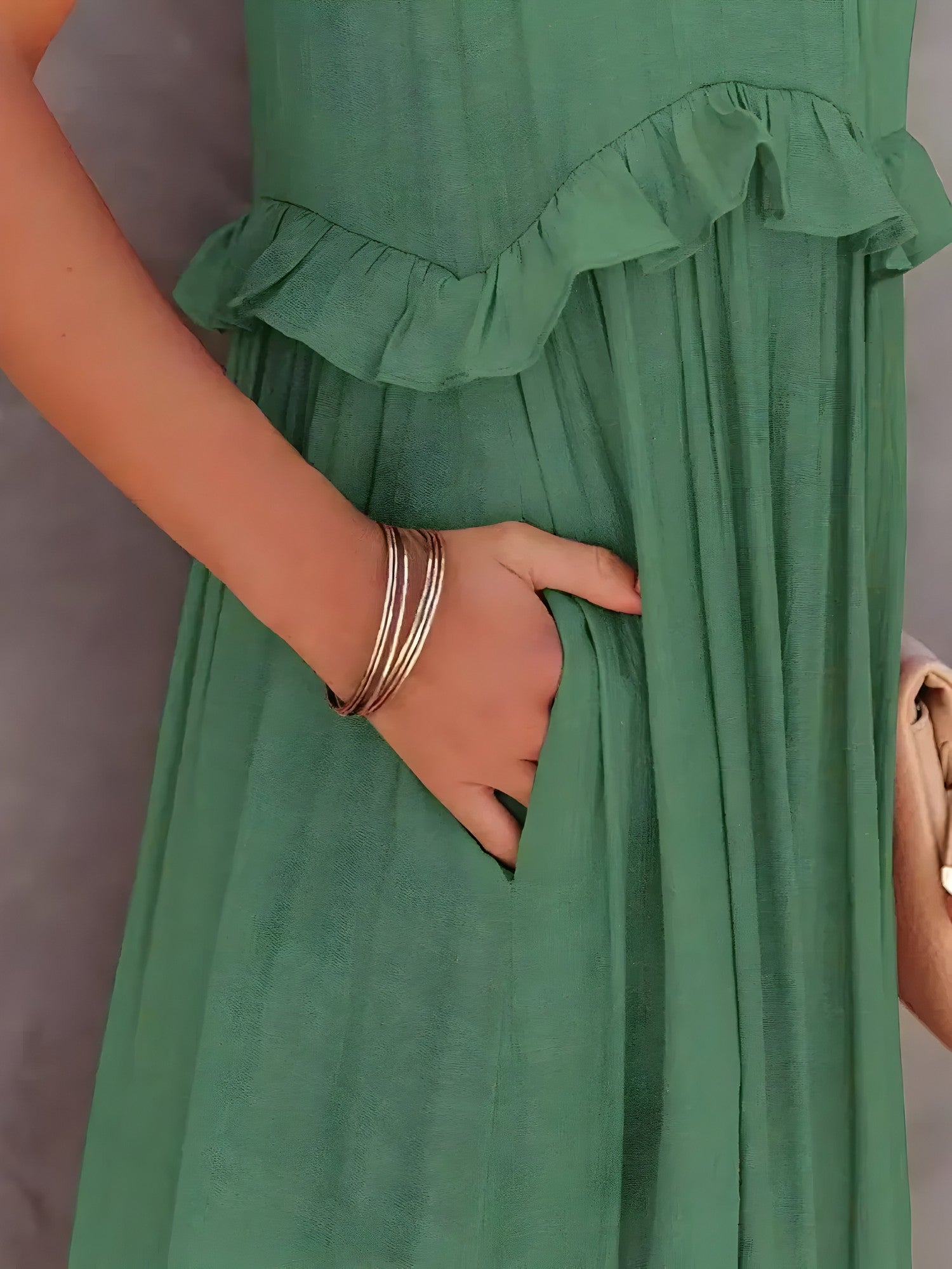 Sasha | Lange jurk met ruches voor dames – Elegante mouwloze maxi-zomerjurk
