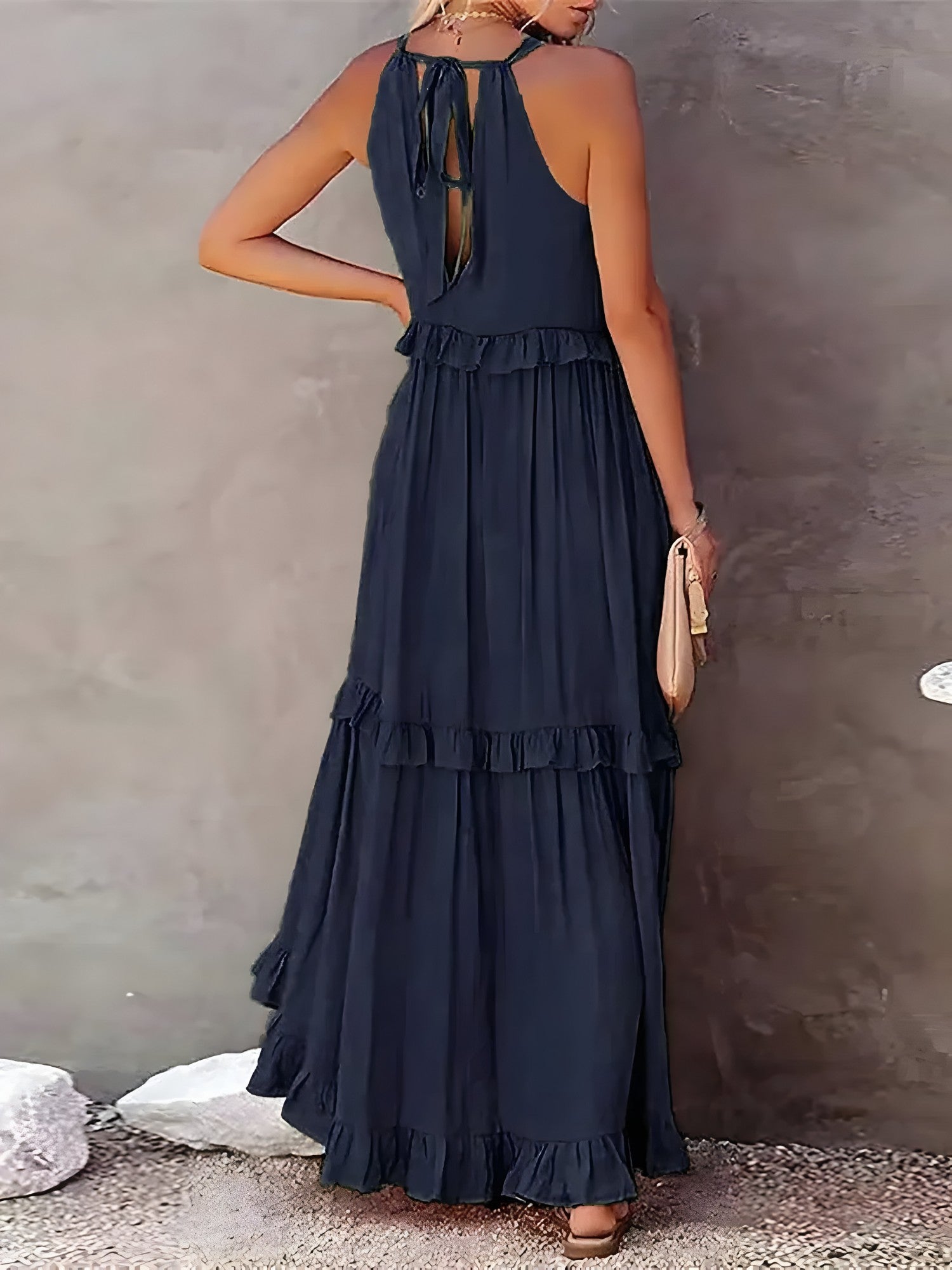 Sasha | Lange jurk met ruches voor dames – Elegante mouwloze maxi-zomerjurk