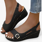 Fioryn | Comfortabele sandalen met sleehak – Casual damesschoenen van zwart leer