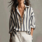 Erielle | Dames Gestreepte Blouse – Klassieke Kraag & Losse Pasvorm
