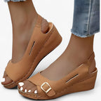 Fioryn | Comfortabele sandalen met sleehak – Casual damesschoenen van zwart leer