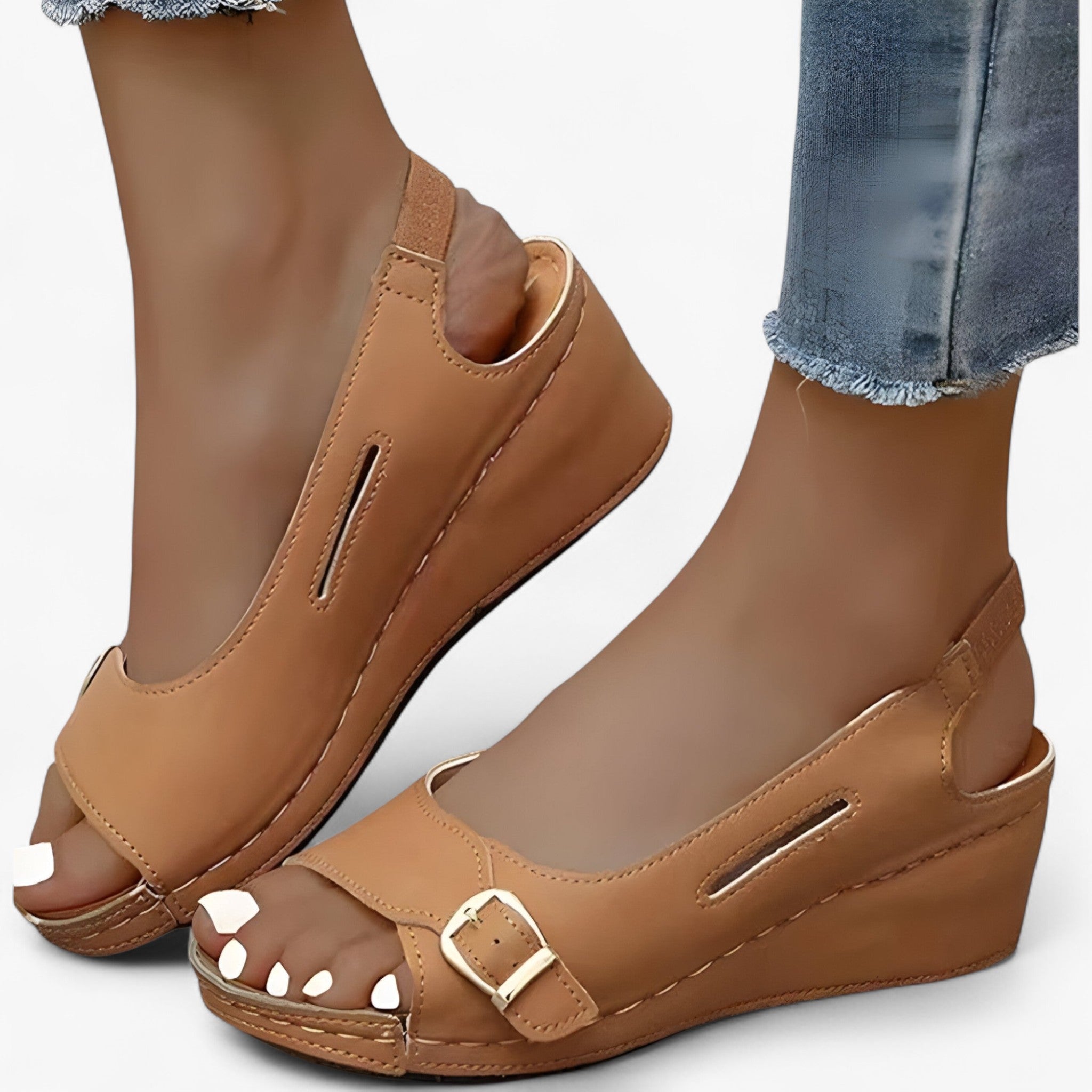 Fioryn | Comfortabele sandalen met sleehak – Casual damesschoenen van zwart leer