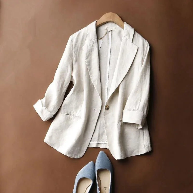 Nymera | Dames Linnen Blazer – Lichtgewicht Getailleerde Blazer voor Kantoor