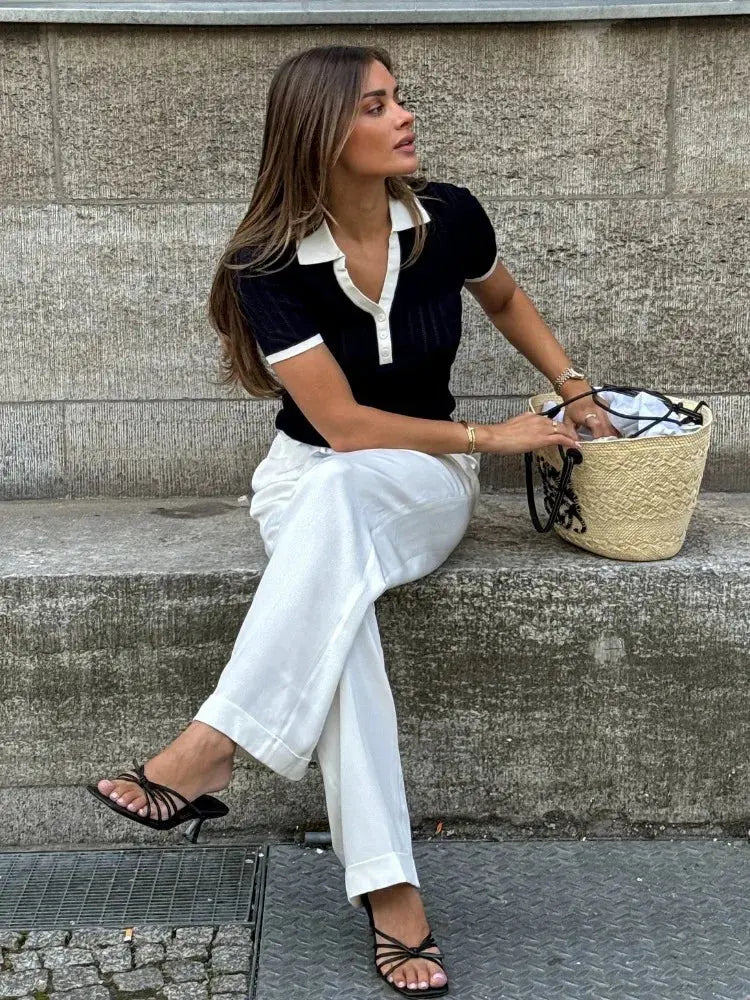 Lexa | Gebreide poloshirt voor dames – Gestreepte, casual overhemd