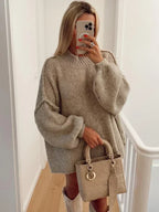Emerelle | Oversized gebreide trui-jurk voor dames met hoge geribde hals en verlaagde schouders