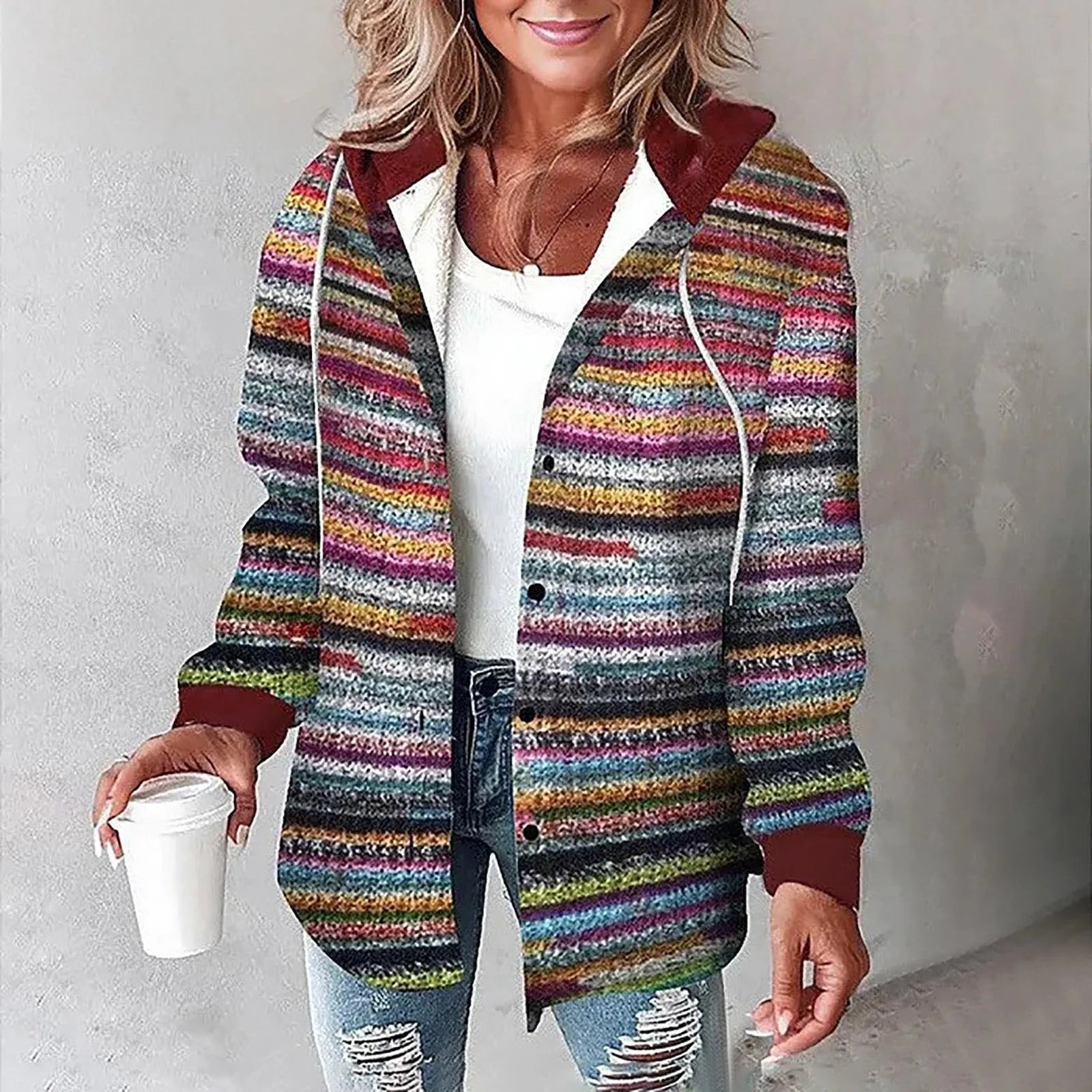 Serina | Trendy Geruite Damesjas – Warme Casual Jas met Capuchon voor Dagelijks Gebruik