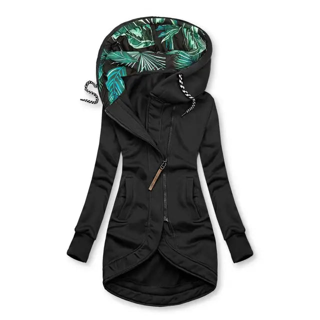 Aartje | Winterjas voor dames met capuchon, asymmetrische rits en slanke pasvorm