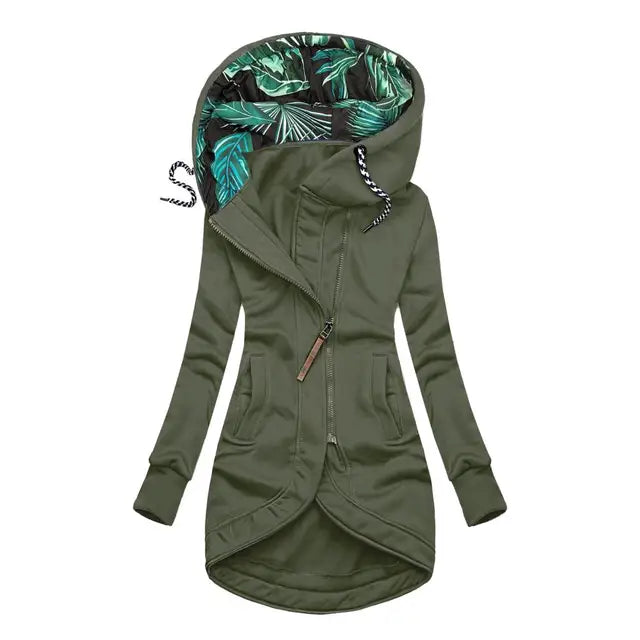 Aartje | Winterjas voor dames met capuchon, asymmetrische rits en slanke pasvorm
