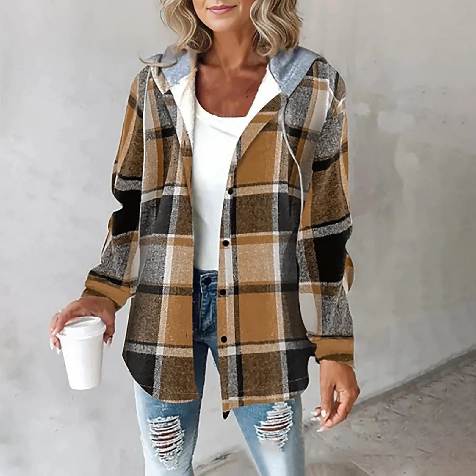 Serina | Trendy Geruite Damesjas – Warme Casual Jas met Capuchon voor Dagelijks Gebruik