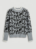 Eleri | Dames-top met lange mouwen en luipaardprint – Elegante gebreide trui