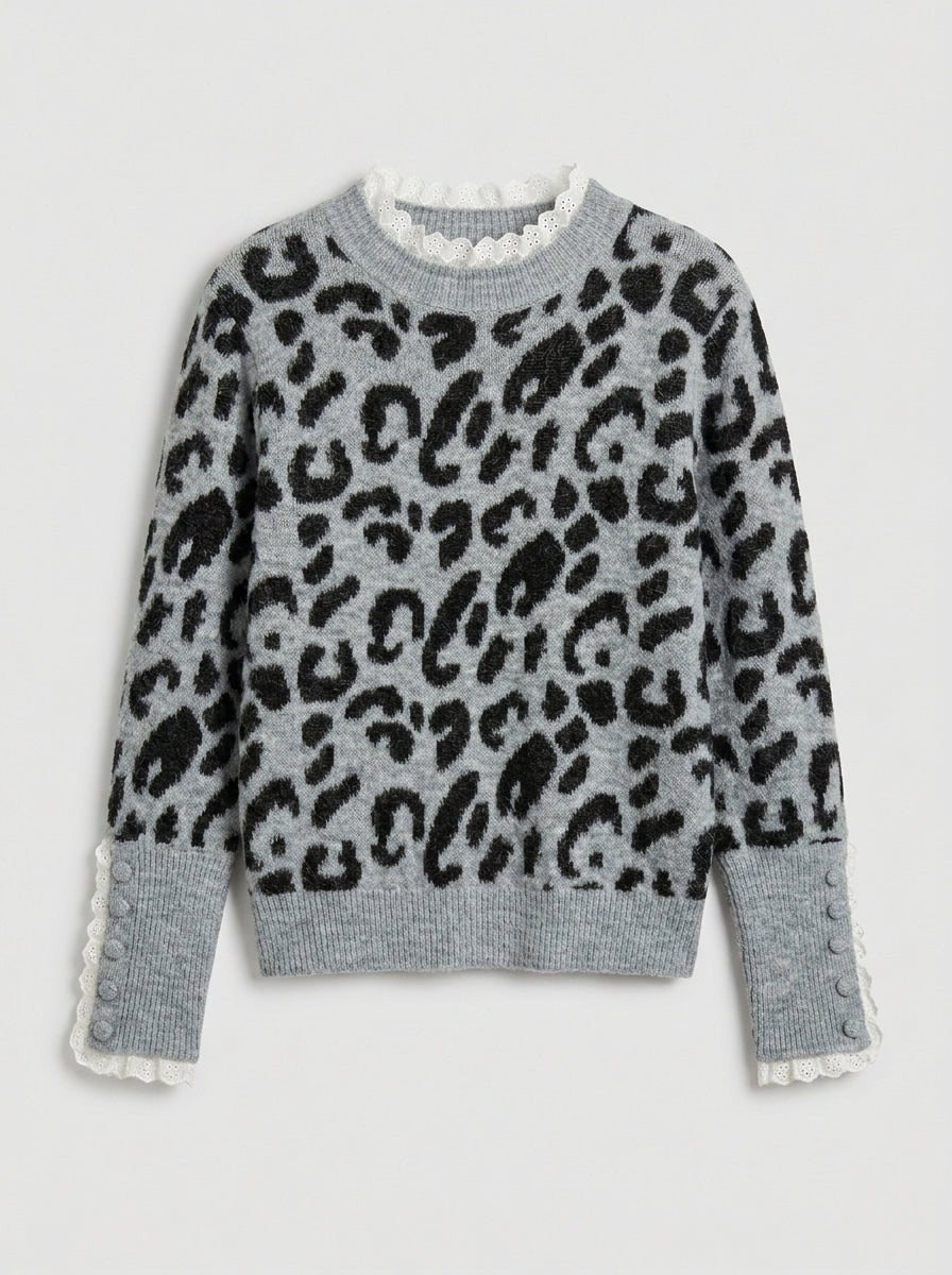 Eleri | Dames-top met lange mouwen en luipaardprint – Elegante gebreide trui