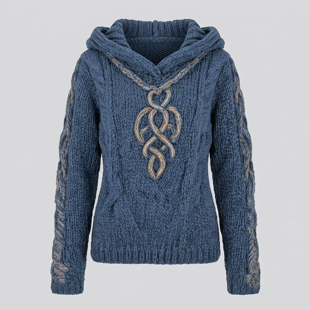 Quenella | Jacquard-trui met capuchon voor dames – Zachte, geborduurde pullover