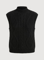 Fenella | Damesvest met kabelpatroon – hoge hals, mouwloos en losse pasvorm