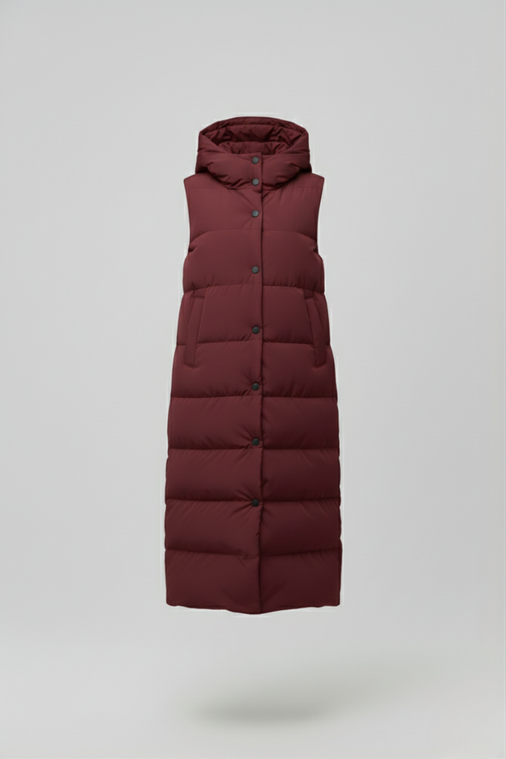Amity | Lang damesvest met capuchon – Gewatteerd vest