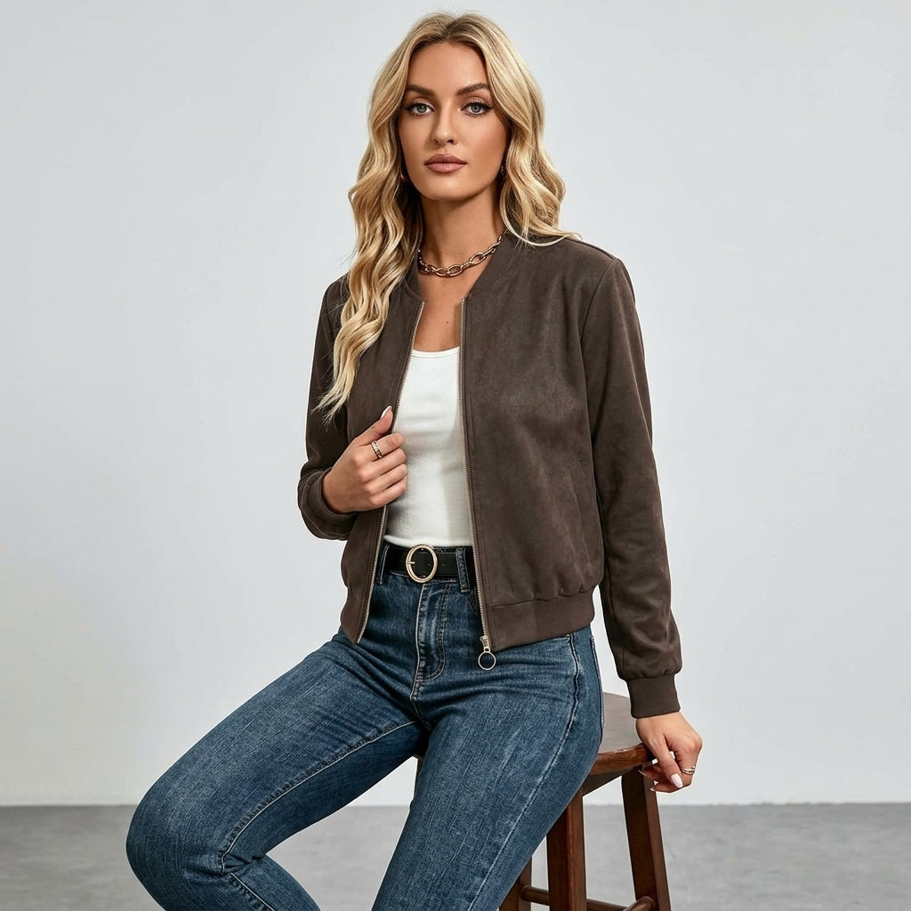 Zarelle | Damesjas met suède-look – effen kleur, lange mouwen