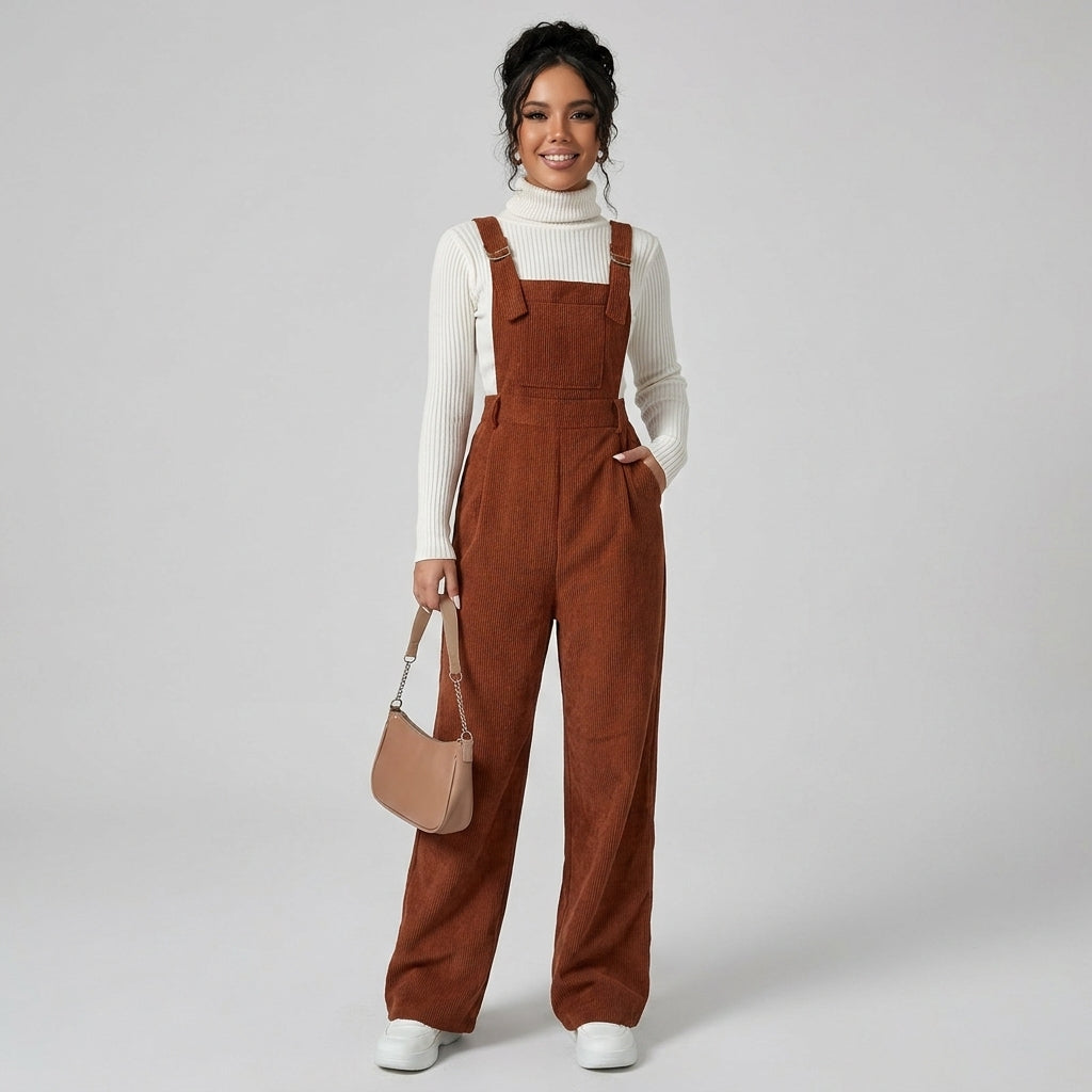 Avenora | Corduroy jumpsuit voor dames – Brede schouderbanden