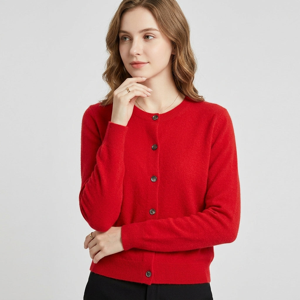 Avessia | Damestrui in Wol-Look – V-Hals, Knoopsluiting & Comfortabele Pasvorm