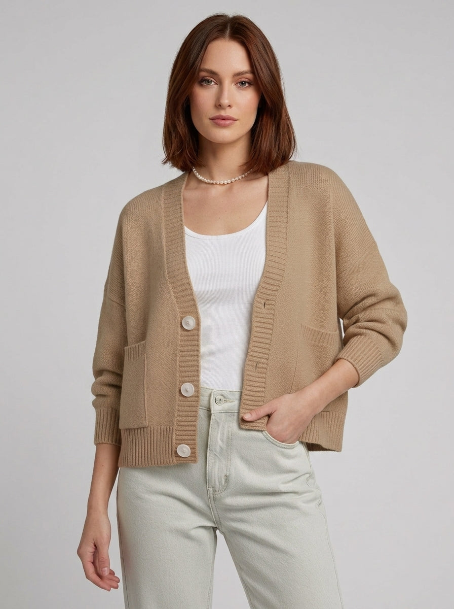 Ashlyn | Dames Gebreid Vest met Structuur – V-hals Vest met Knoopsluiting aan de Voorkant