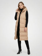Amity | Lang damesvest met capuchon – Gewatteerd vest