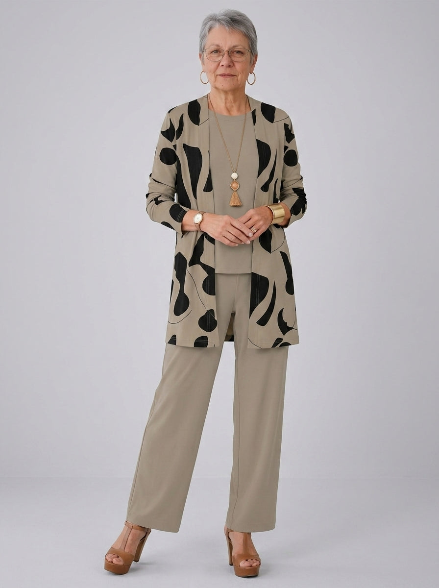 Guinevere | Dames 3-Delige Set – Geprint Vest, Trui met Lange Mouwen & Wijde Broek