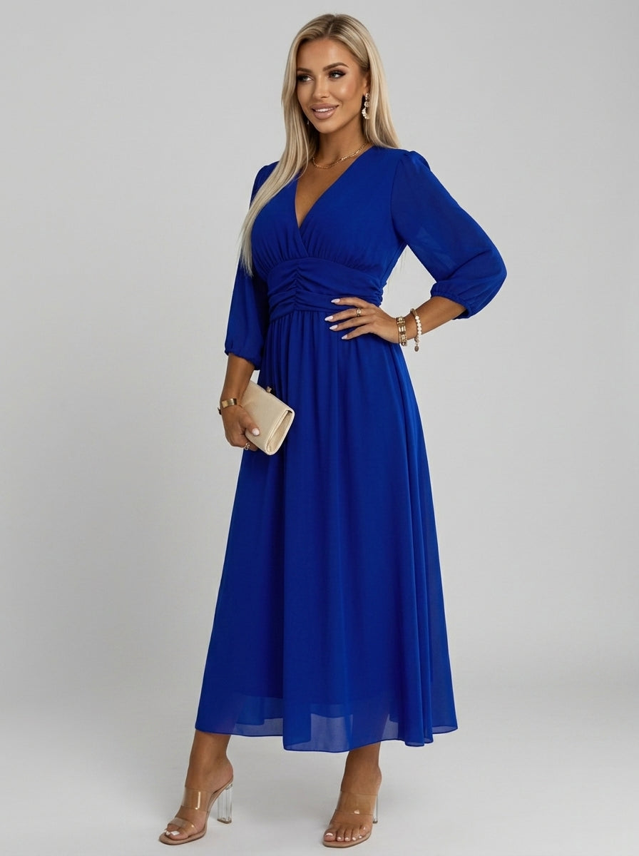 Romilly | Wrapjurk met V-hals voor dames – Midi-jurk met lange mouwen