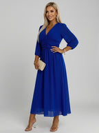 Romilly | Wrapjurk met V-hals voor dames – Midi-jurk met lange mouwen