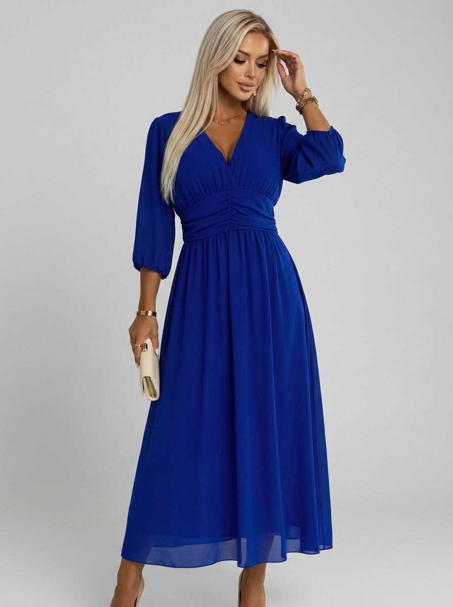 Romilly | Wrapjurk met V-hals voor dames – Midi-jurk met lange mouwen