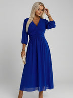 Romilly | Wrapjurk met V-hals voor dames – Midi-jurk met lange mouwen