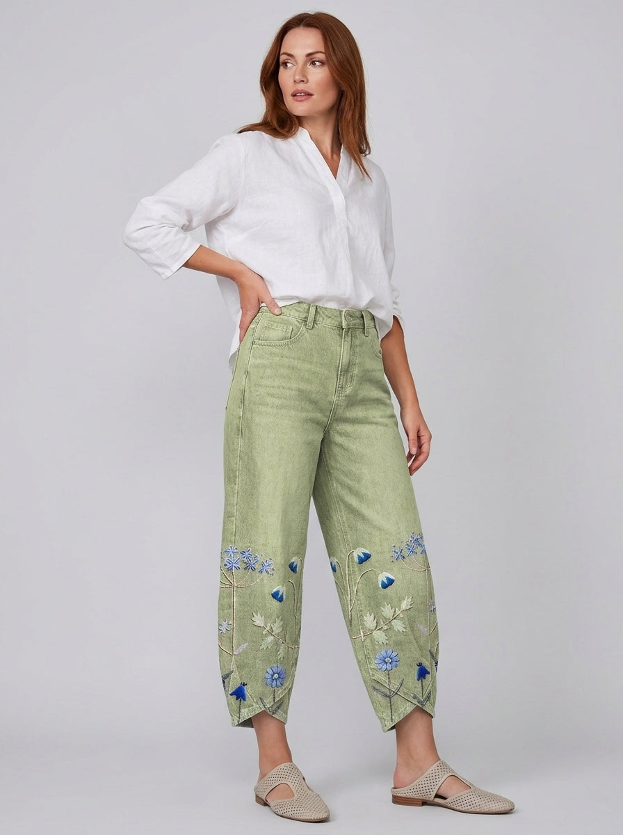 Delphine | Damesbroek met Borduursel – Casual Chic Katoenen Broek