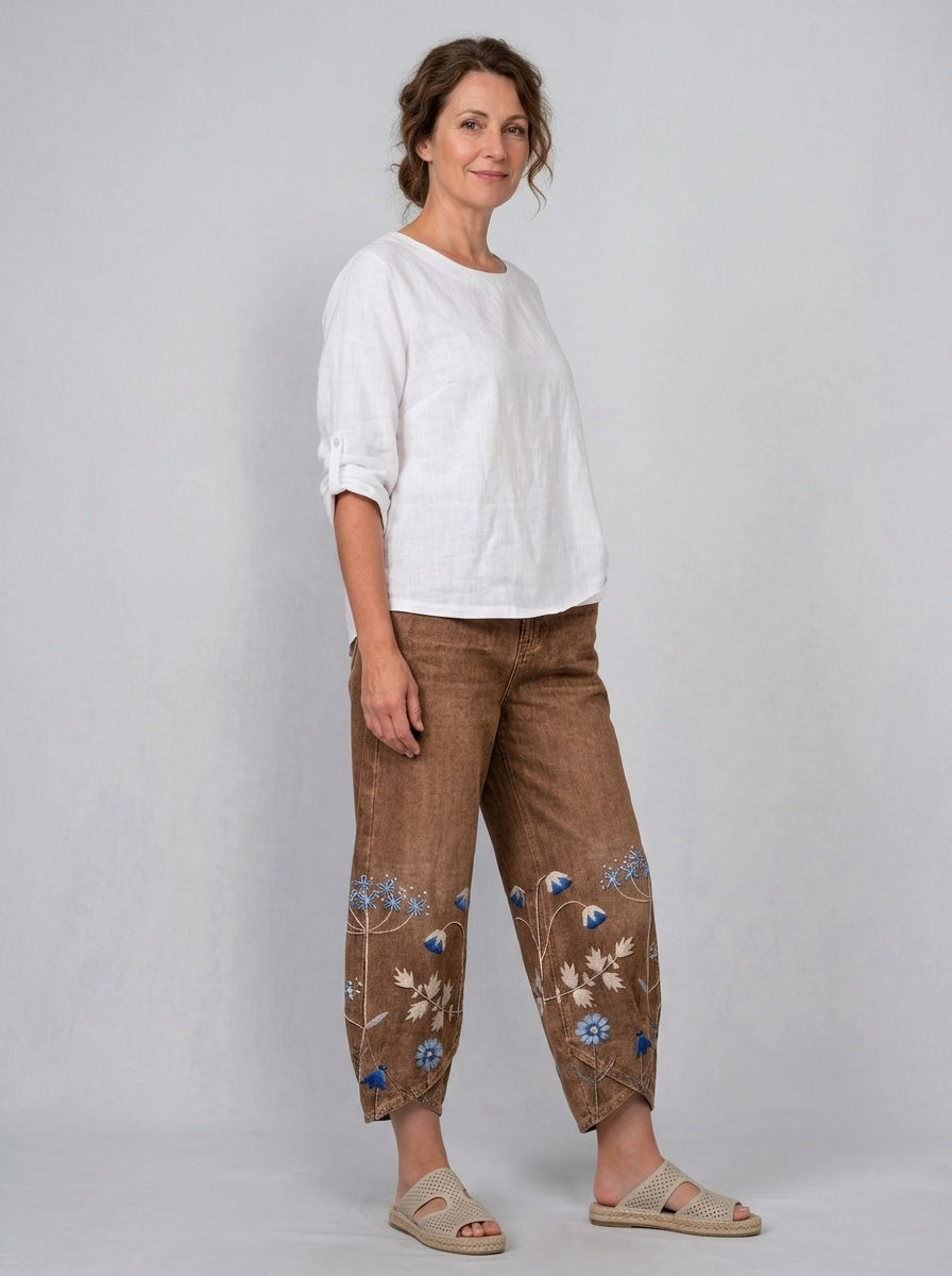 Delphine | Damesbroek met Borduursel – Casual Chic Katoenen Broek