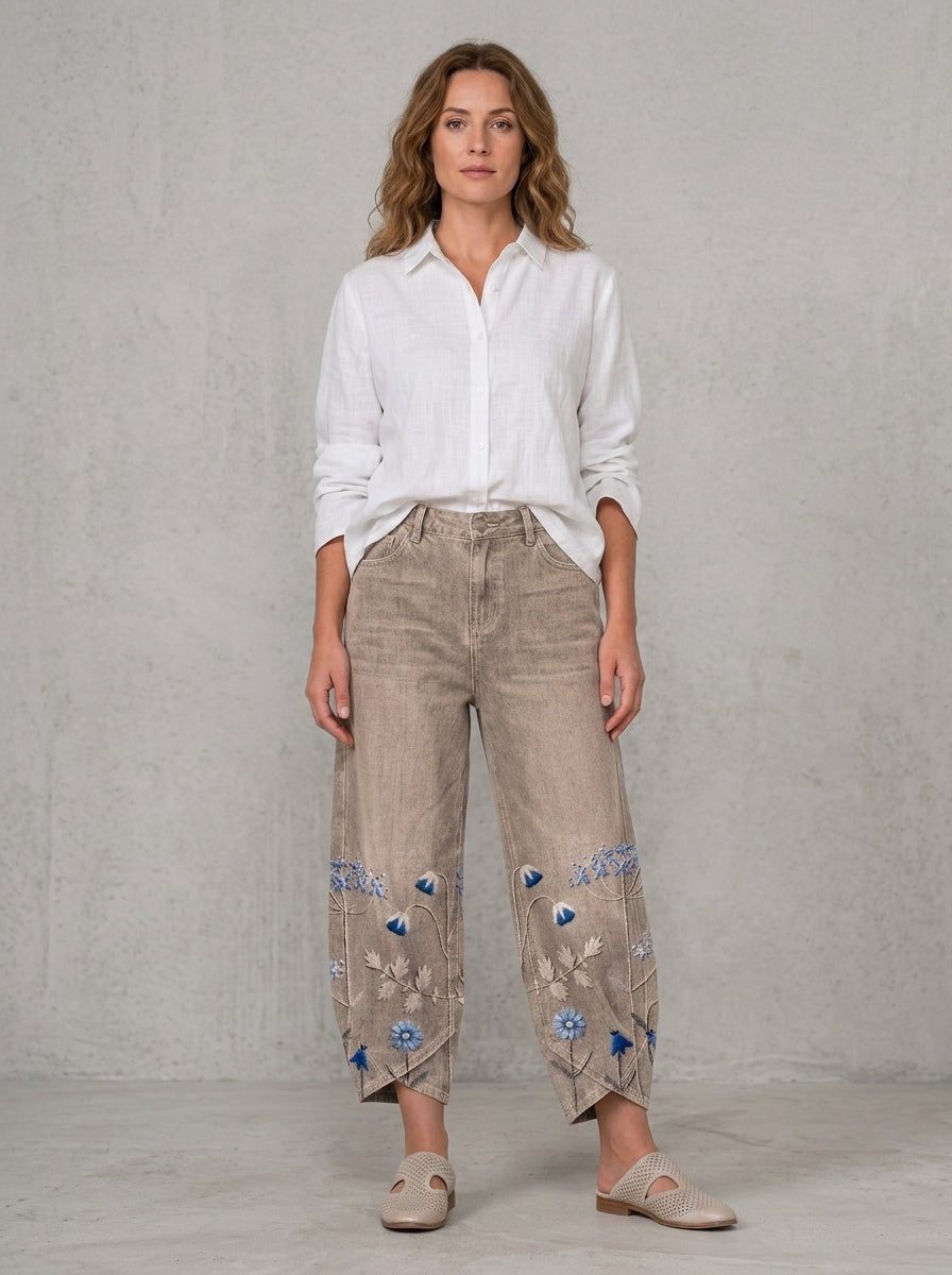 Delphine | Damesbroek met Borduursel – Casual Chic Katoenen Broek