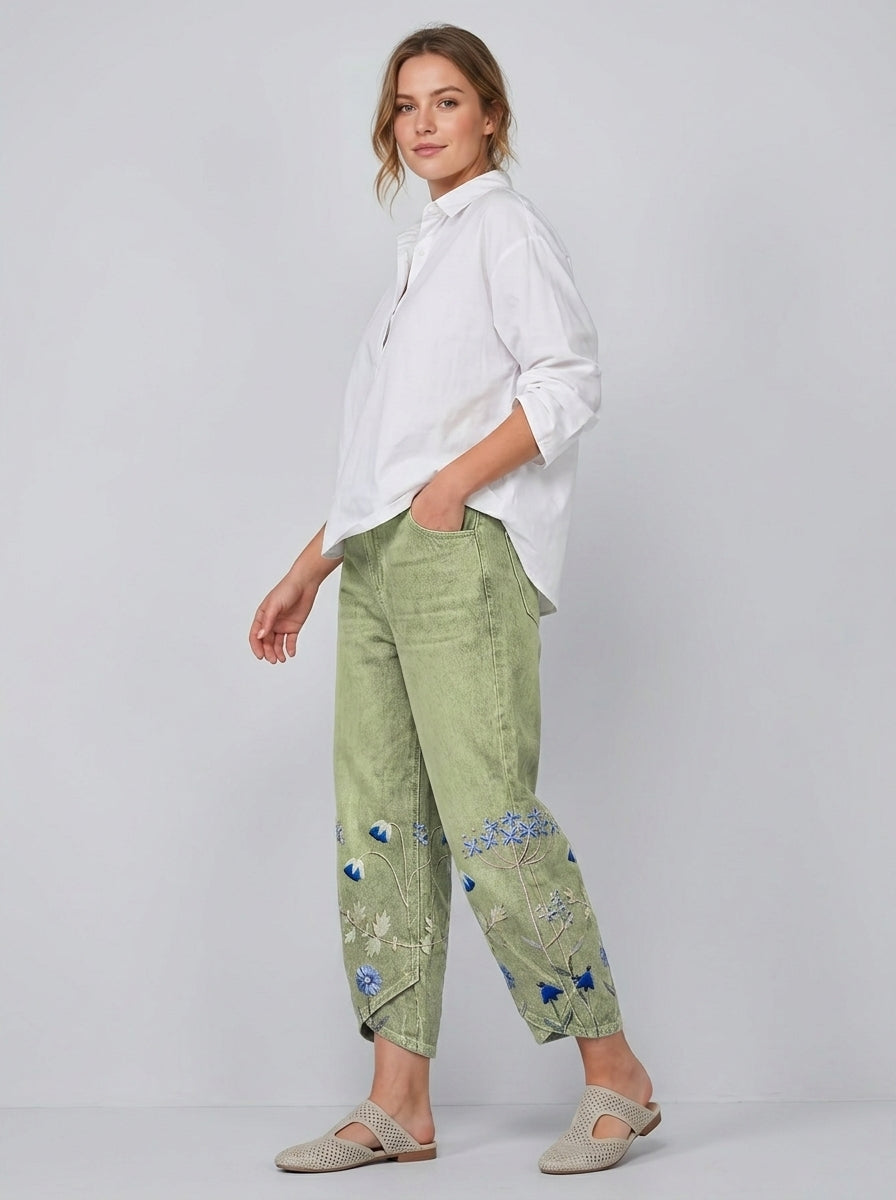 Delphine | Damesbroek met Borduursel – Casual Chic Katoenen Broek