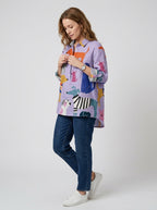Briseida | Dames Oversized Blouse met Hondenprint – Casual Katoenen Overhem