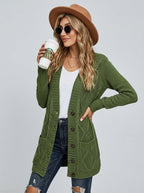 Ameliora | Groen gebreid vest voor dames – Trui met V-hals en knopen aan de voorkant