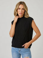 Fenella | Damesvest met kabelpatroon – hoge hals, mouwloos en losse pasvorm