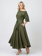 Cresselia | Midi-jurk voor dames – Romantisch ontwerp met blote schouders en lantaarnmouwen