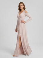 Philomena | Maxi-jurk voor dames – V-hals, lange mouwen, zijsplit en soepel vallend silhouet