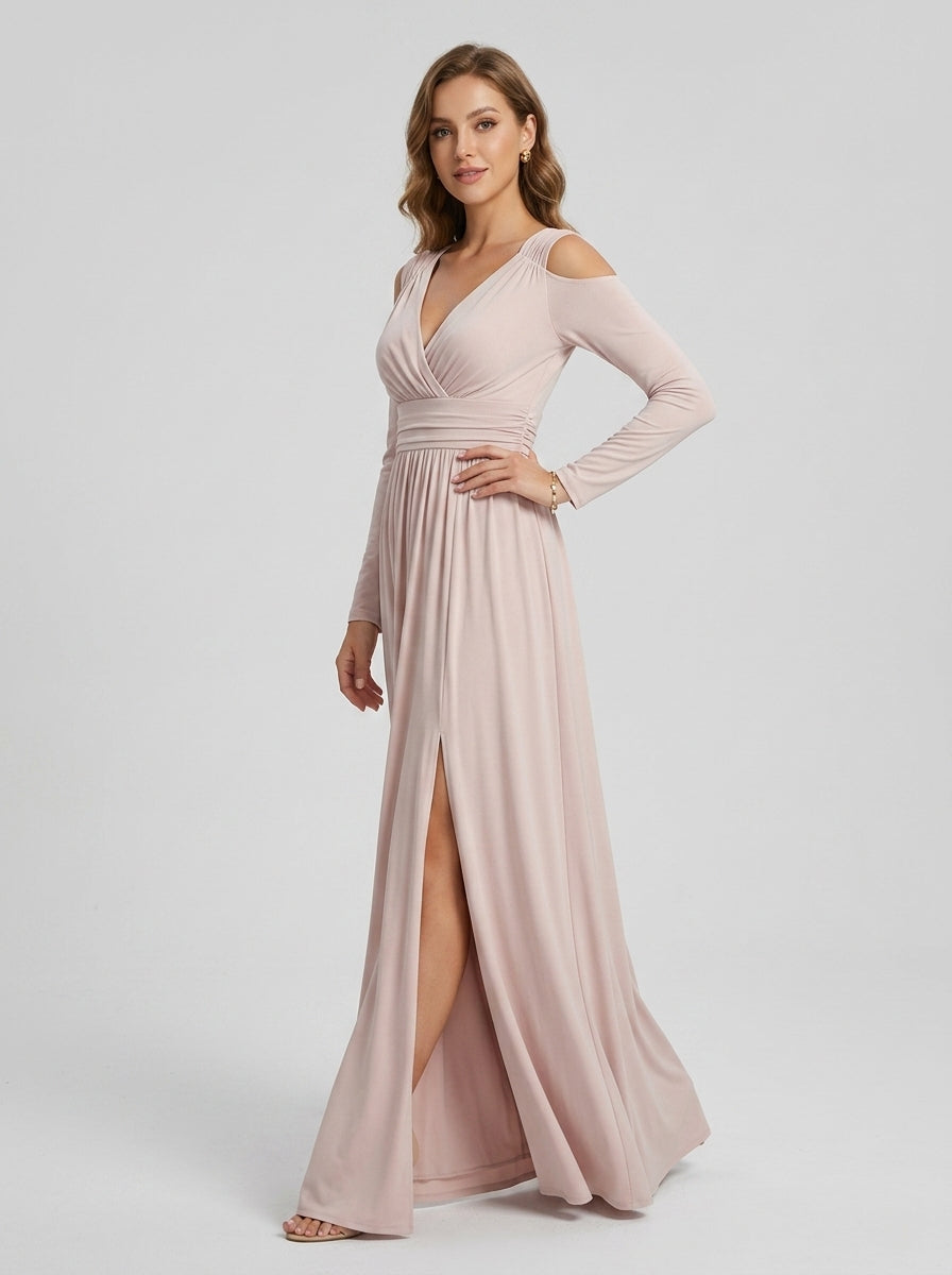 Philomena | Maxi-jurk voor dames – V-hals, lange mouwen, zijsplit en soepel vallend silhouet