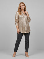 Phaelin | Glanzende damesblouse met oversized pasvorm en lange mouwen
