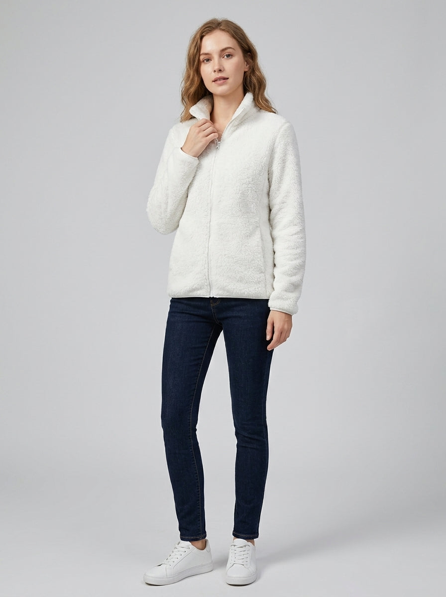 Ravelina | Fleecejas voor dames – hoge kraag, ritssluiting aan de voorkant, lange mouwen