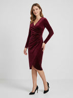 Delysia | Midi-jurk voor dames – V-hals, lange mouwen, relaxte pasvorm en soepel vallend silhouet