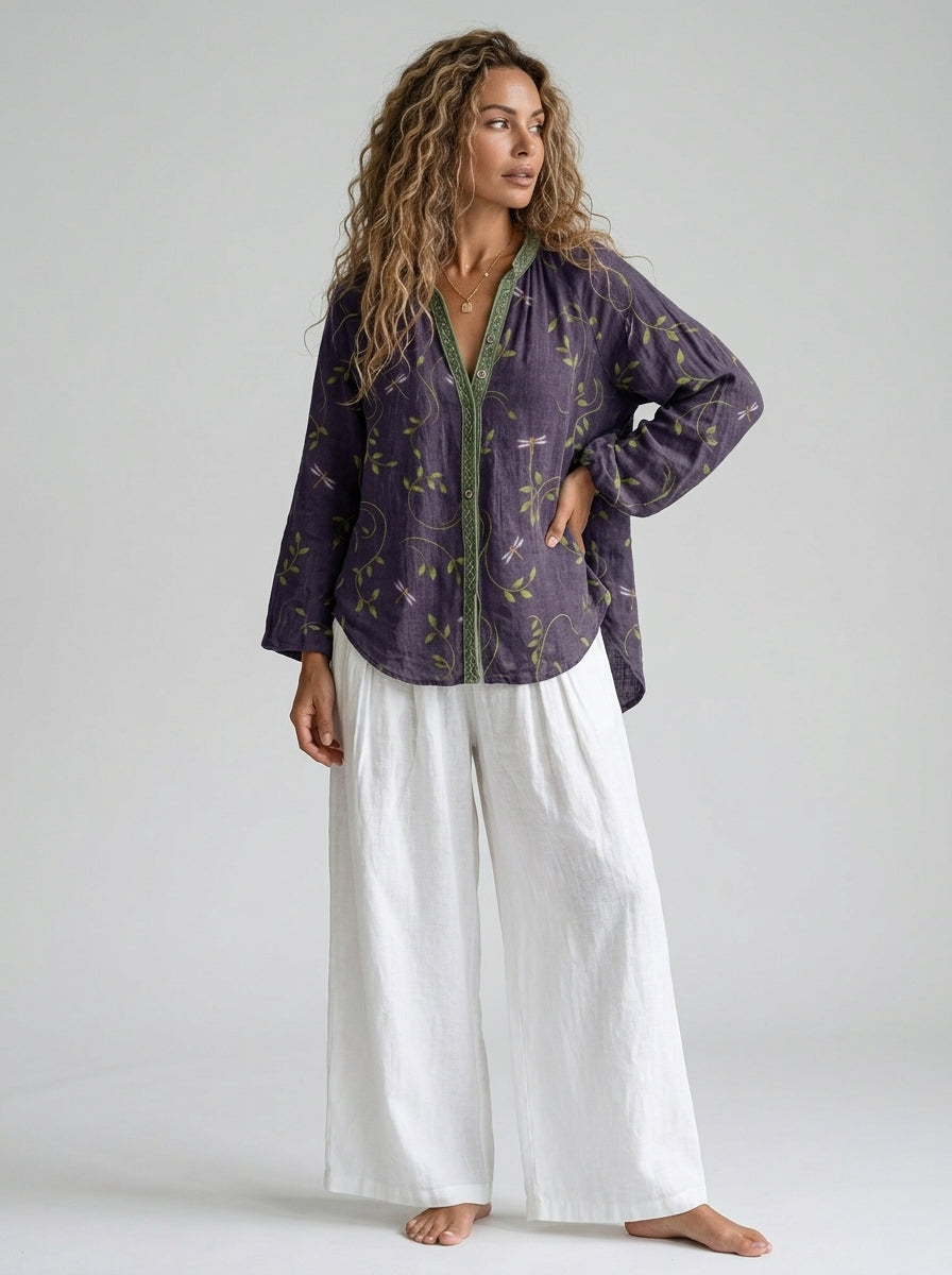 Laelia | Dames Gebloemde Boho Blouse – V-Hals & Losvallende Pasvorm