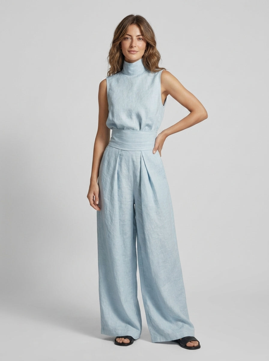 Arella | Dames 2-Delige Set – Top met Hoge Hals & Soepelvallende Broek met Wijde Pijpen en Zakken