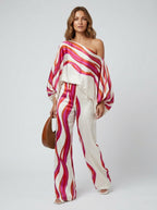 Calypso | Dames Asymmetrische 2-Delige Set met Print & Wijde Broek