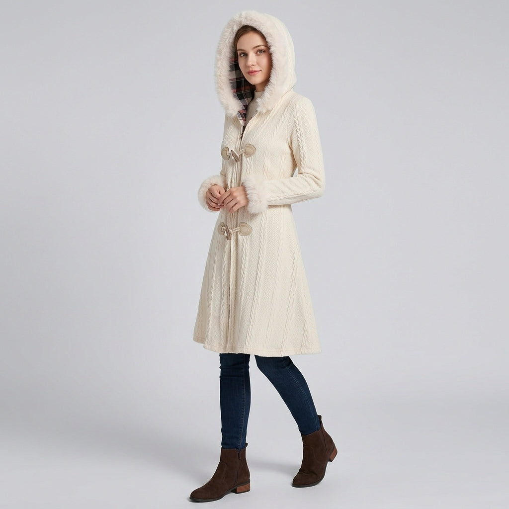 Estrella | Dames Geruite Patchworkjas – Lange Mouwen met Capuchon en Knoopsluiting