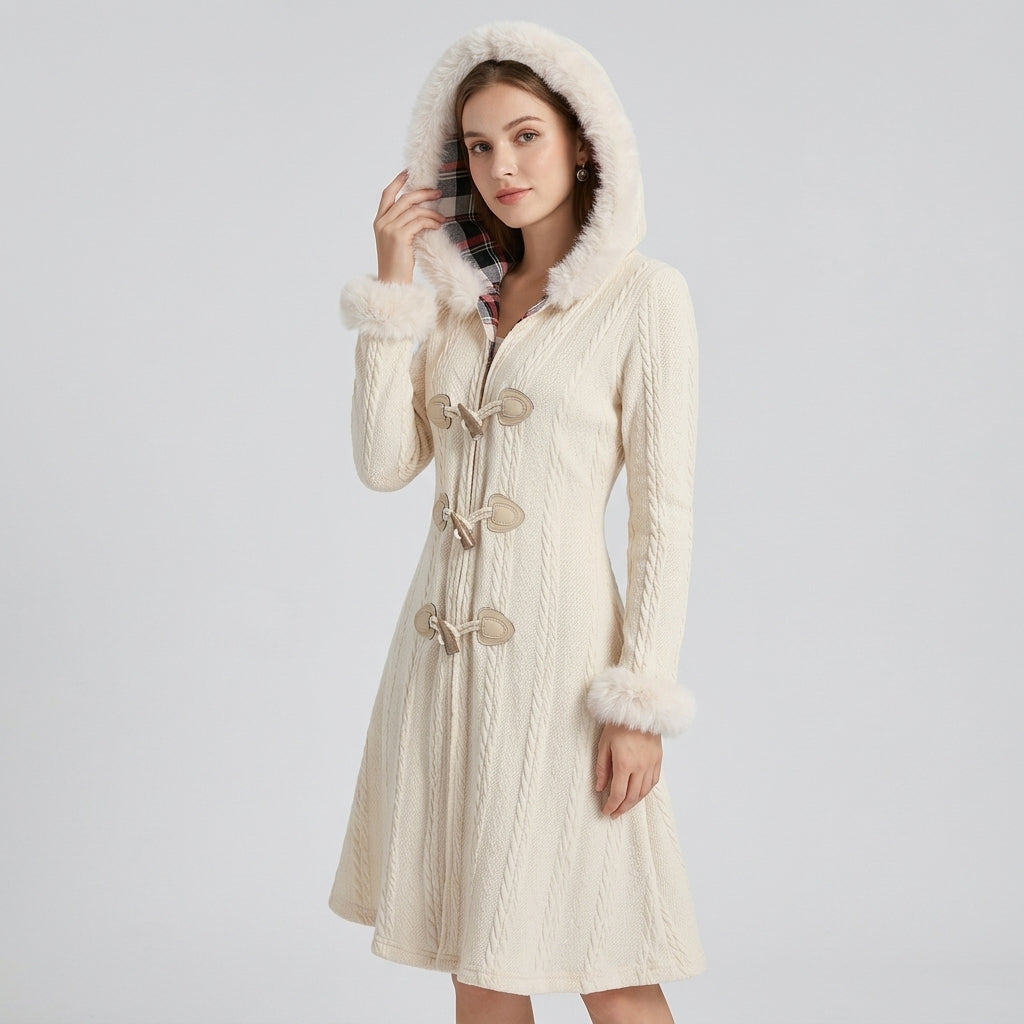 Estrella | Dames Geruite Patchworkjas – Lange Mouwen met Capuchon en Knoopsluiting