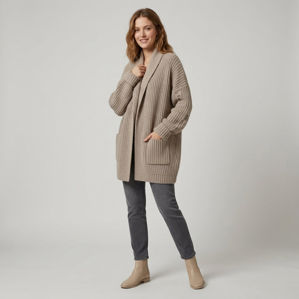 Mirellia | Dames Ribgebreid Vest – V-Hals Vest met Open Voorkant