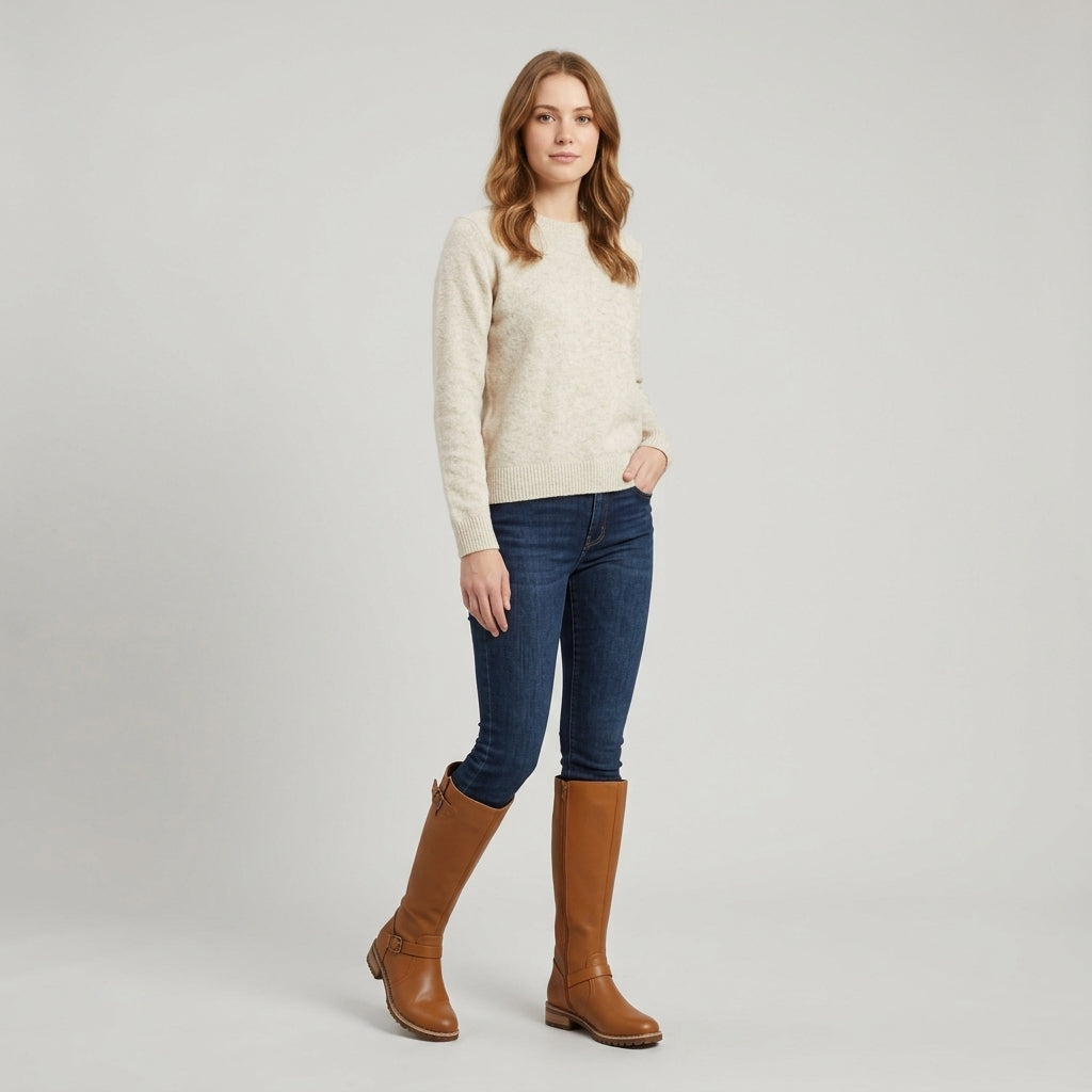 Anneliese | Dames kniehoge laarzen – Gespdetail, ronde neus & profielzool